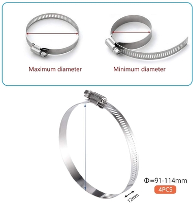 Instock Allzweck-Wurm-Antrieb Klemmen für feste Schlauch und Rohr Einstellbarer Bereich 118-140mm Metrisches Messsystem
