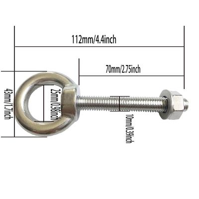JIS Standard Korrosionsbeständige Edelstahl-Draht-Liftenring Schulter-Augenbolzen 3/8 &quot;X 2,75&quot; mit Nüssen und Waschmaschine