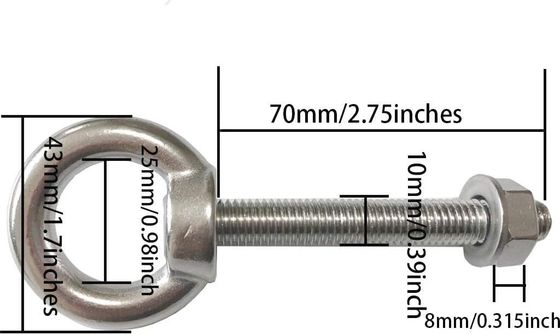 INCH Edelstahl M10 Schulter-Augenbolzen 3/8 &quot;x 2,75&quot; Schwerlastschrauben mit Waschmaschine und Nüsse