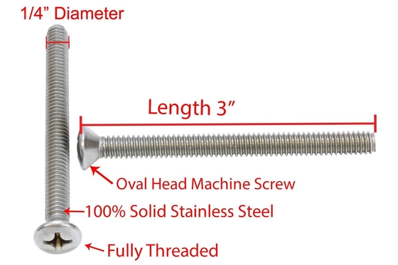 Edelstahl-Phillips-Ovalkopf-Maschinenschraube 18-8 304 Edelstahl 8.8/10.9/12.9 SS304 SS316 1/4'-20 X 3' Bolt