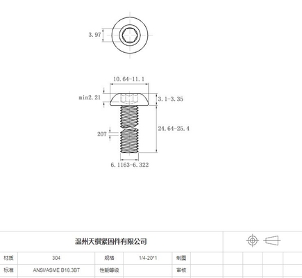 Metrisches Messsystem 1/4-20 x 1 Zoll Edelstahl Pan Kopf Steckdose Kappe Bolzen Schrauben 18-8 304 Grad Allen Hexantrieb