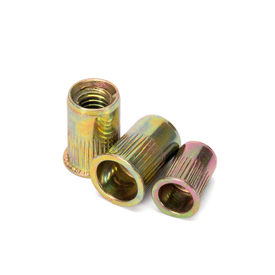 Hohe Festigkeit Flat Head Rivet Nut Herstellung kundenspezifische Zugnut Rivet 304 Edelstahl Gelb Zinkplattiert für Marine