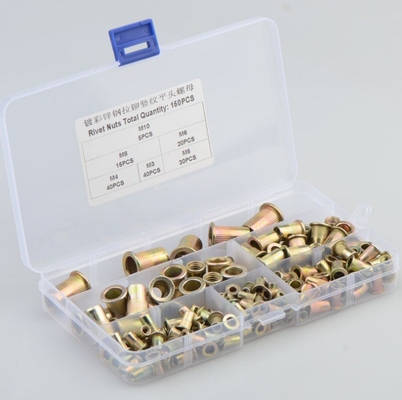 17*10*2.3 Titanium Grenzüberschreitendes Kohlenstoffstahl Farbplattiert Zink vertikales Korn Flachkopf Niete Nuss Kombination Set 150 Stück