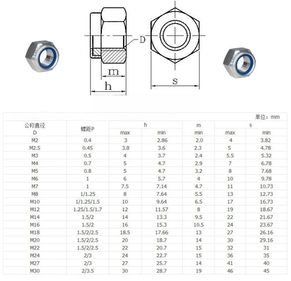 GB-Standard aus Edelstahl SS201/304/316 Hexagon Nylon-Einsatz selbstverriegelnde Nuss DIN982