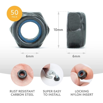 JIS-Standard-Self-Threading M6 Hex-Nüsse mit Anti-Vibration-Nylon-Sperre-Einsätze aus Edelstahl 201/304/316 schwarze Oxid-Finixierung