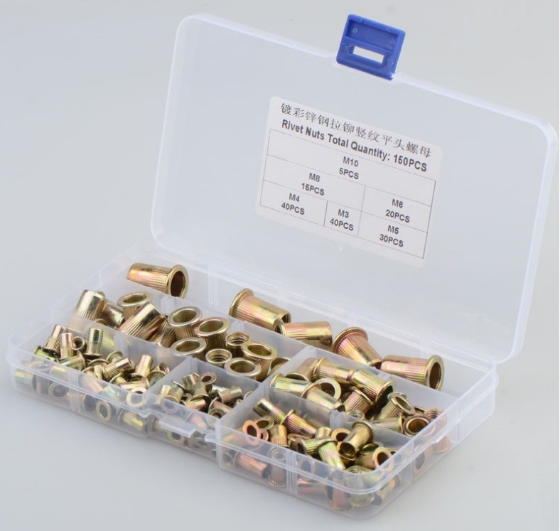 17*10*2.3 Titanium Grenzüberschreitendes Kohlenstoffstahl Farbplattiert Zink vertikales Korn Flachkopf Niete Nuss Kombination Set 150 Stück